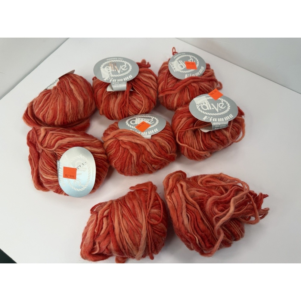 Di.ve Fiamma Italian yarn 100% Wool Yarn Lot Of 7+ Red Orange Color